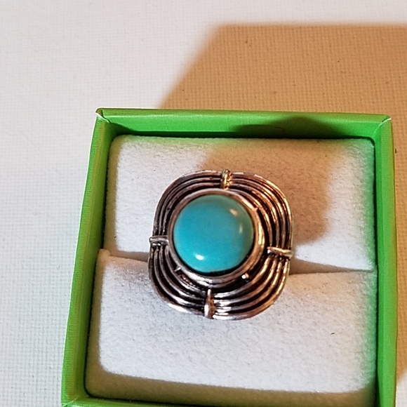 Silver Tone Adjustable Turquoise Ring - Picture 1 of 1